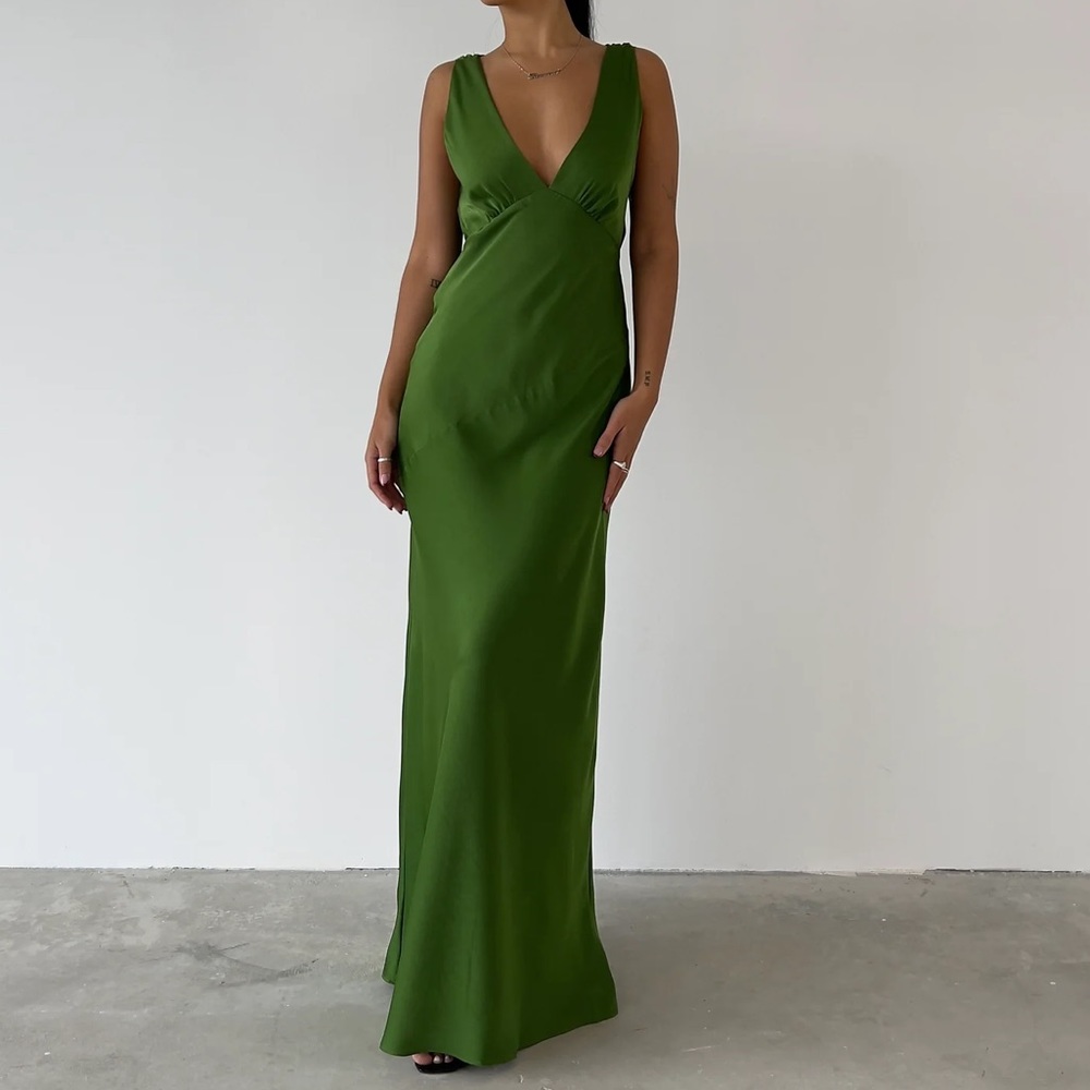 Nadia Maxi Satin Dress With Back Cowl - Emerald